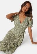 Happy Holly Evie Puff Sleeve Wrap Dress Care Khaki green/Patterned 44/46