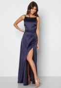 Bubbleroom Occasion Drapy-Back Slit Satin Gown Navy 42