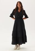 Happy Holly Frill Neck Tiered Maxi Dress Black 32/34