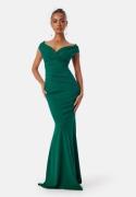 Goddiva Bardot Pleat Maxi Dress Dark green XS (UK8)