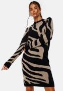 Object Collectors Item Ray L/S Knit Dress AOP Black AOP:Animal XL