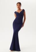 Goddiva Bardot Pleat Maxi Dress Dark blue XS (UK8)