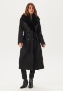 Chiara Forthi Fur Collar Belted Wool Blend Coat Black L