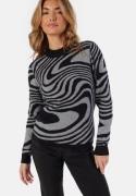 Object Collectors Item Ray L/S Knit Pullover Black Pattern:Medium grey me XS