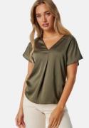 VILA Viellette V-neck S/S SATIN TOP Dusty Olive 36