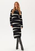 Object Collectors Item Objmaren Knit Re L/S Dress Black Detail:white Sand L