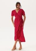 Happy Holly Evie Puff Sleeve Midi Wrap Dress Red/Dotted 52/54