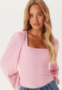 BUBBLEROOM Square Neck Balloon Sleeve Top Light pink 2XL