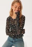 BUBBLEROOM Mesh Cardigan Top Black/Floral L