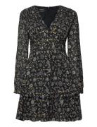 Long Sleeved Lurex Jacquard Ruffle Dress With V-Neck Kort Kjole Black Scotch & Soda
