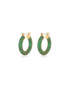 Pave Baby Amalfi Hoops- Green Emerald- Gold Accessories Jewellery Earrings Hoops Green LUV AJ