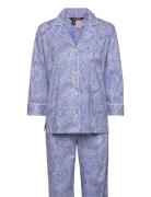 Lrl Heritage 3/4 Sl Classic Notch Pj Set Pyjamas Nattøj Blue Lauren Ralph Lauren Homewear