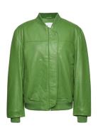 Leather Bomber Jacket Læderjakke Skindjakke Green REMAIN Birger Christensen