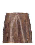 Leather Pleated Skirt Kort Nederdel Brown REMAIN Birger Christensen