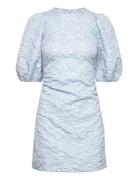 Stretch Jacquard Puff Sleeves Mini Dress Kort Kjole Blue Ganni