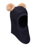 Balaclava W. Alpaca Pompoms Accessories Headwear Balaclava Navy Huttelihut