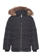 Jacket W. Fake Fur - Long Foret Jakke Black Color Kids