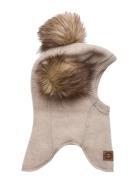 Wool Fullface W. Pom Pom Accessories Headwear Balaclava Beige Mikk-line