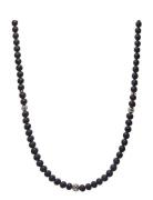 Beaded Necklace With Matte Onyx And Silver Halskæde Smykker Black Nialaya