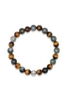 Men's Wristband With Aquatic Agate, Brown Tiger Eye And Silv Armbånd Smykker Brown Nialaya