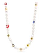 Men's Smiley Face Pearl Choker With Assorted Beads Halskæde Smykker White Nialaya