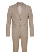 Checked Twill Stretch Suit Habit Brown Lindbergh