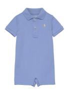 Soft Cotton Polo Shortall Bodysuits Short-sleeved Blue Ralph Lauren Baby