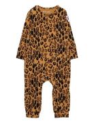 Basic Leopard Jumpsuit Baby Langærmet Body Beige Mini Rodini