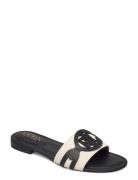 Alegra Canvas-Leather Slide Sandal Flade Sandaler Black Lauren Ralph Lauren