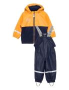 Rain Set Pu W. Fleece Lining Outerwear Rainwear Rainwear Sets Blue Color Kids