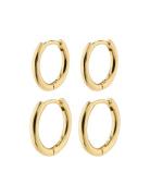 Leaf Recycled 2-In-1 Set Huggie Hoops Accessories Jewellery Earrings Hoops Gold Pilgrim