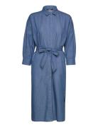 Cotton Denim Midi Dress With Tie Belt Knælang Kjole Blue Esprit Collection