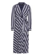 Striped Tie-Front Crepe Midi Dress Knælang Kjole Multi/patterned Lauren Ralph Lauren