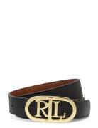Oval-Logo Reversible Leather Skinny Belt Bælte Black Lauren Ralph Lauren