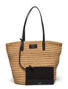 Leather-Trim Straw Large Brie Tote Bag Shopper Taske Brown Lauren Ralph Lauren