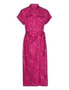Geo-Print Shantung Tie-Waist Dress Knælang Kjole Pink Lauren Ralph Lauren