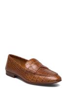 Croc-Embossed Leather Penny Loafer Loafers Flade Sko Brown Polo Ralph Lauren