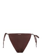 Shiny Ruched Tie Bikini Brief Swimwear Bikinis Bikini Bottoms Side-tie Bikinis Brown Gina Tricot