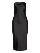 Satin Tube Midi Dress Knælang Kjole Black Gina Tricot