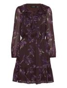 Floral Ruffle-Trim Georgette Dress Kort Kjole Brown Lauren Ralph Lauren