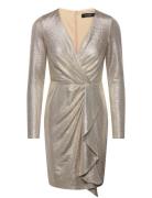 Metallic Knit Surplice Cocktail Dress Knælang Kjole Gold Lauren Ralph Lauren