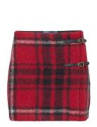 Plaid Leather-Trim Wrap Skirt Kort Nederdel Red Polo Ralph Lauren