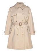 Double-Breasted Cotton-Blend Trench Coat Trenchcoat Frakke Beige Lauren Women