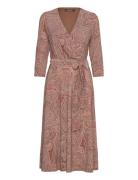 Paisley Surplice Stretch Jersey Dress Knælang Kjole Pink Lauren Ralph Lauren