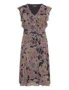 Paisley Belted Crinkle Georgette Dress Knælang Kjole Black Lauren Ralph Lauren