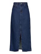 Slit Denim Skirt Lang Nederdel Blue Mango