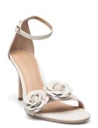 Allie Floral-Trim Nappa Leather Sandal Sandal Med Hæl White Lauren Ralph Lauren