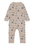 Suit Ls Aop Pyjamas Sie Jumpsuit Beige Minymo