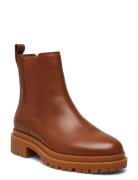 Corinne Burnished Leather Bootie Shoes Chelsea Boots Brown Lauren Ralph Lauren