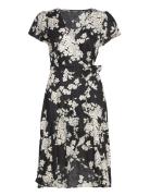 Floral Linen Flutter-Sleeve Wrap Dress Kort Kjole Black Lauren Ralph Lauren